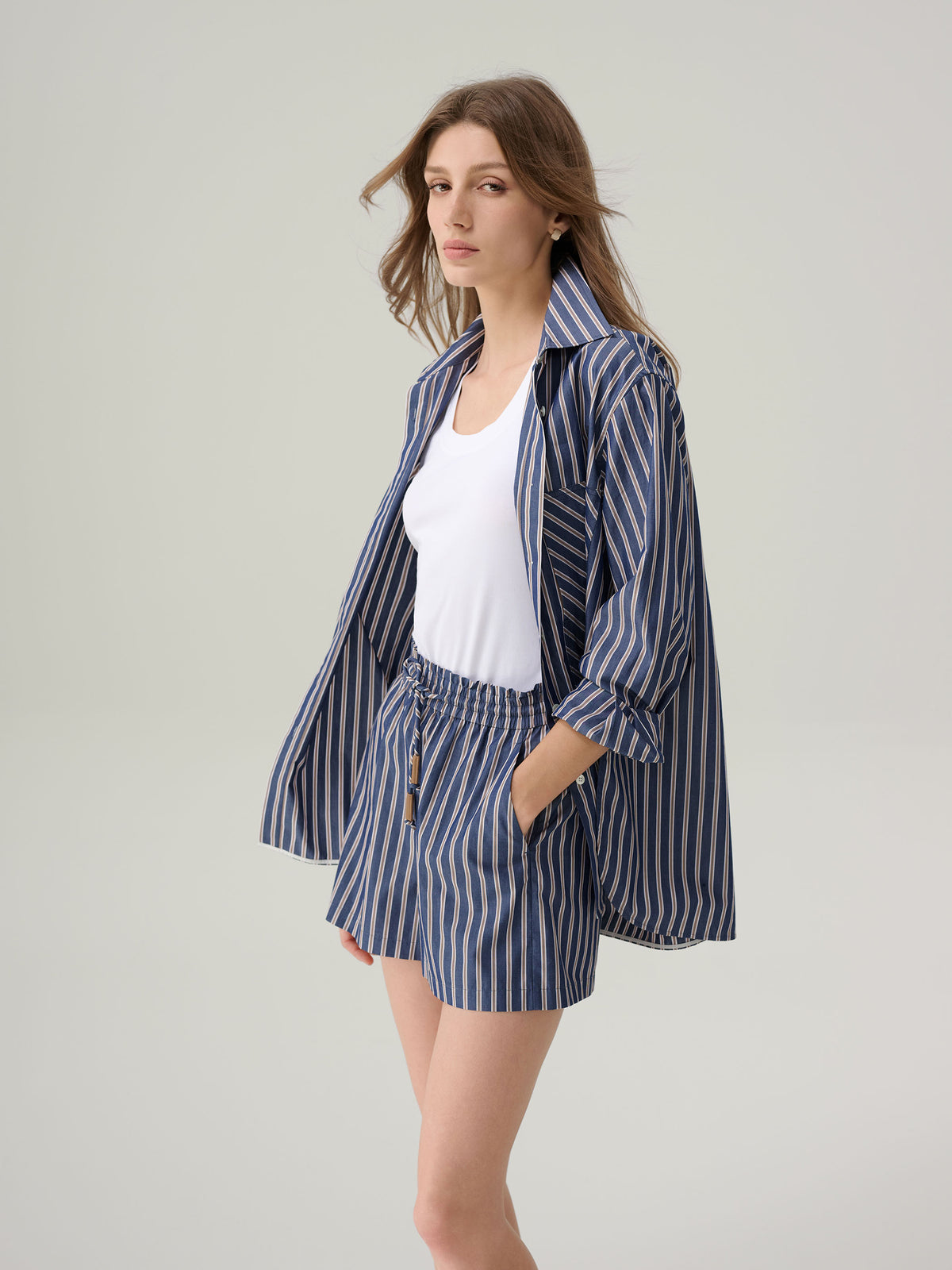 Sybil Striped Cotton Button Down Top