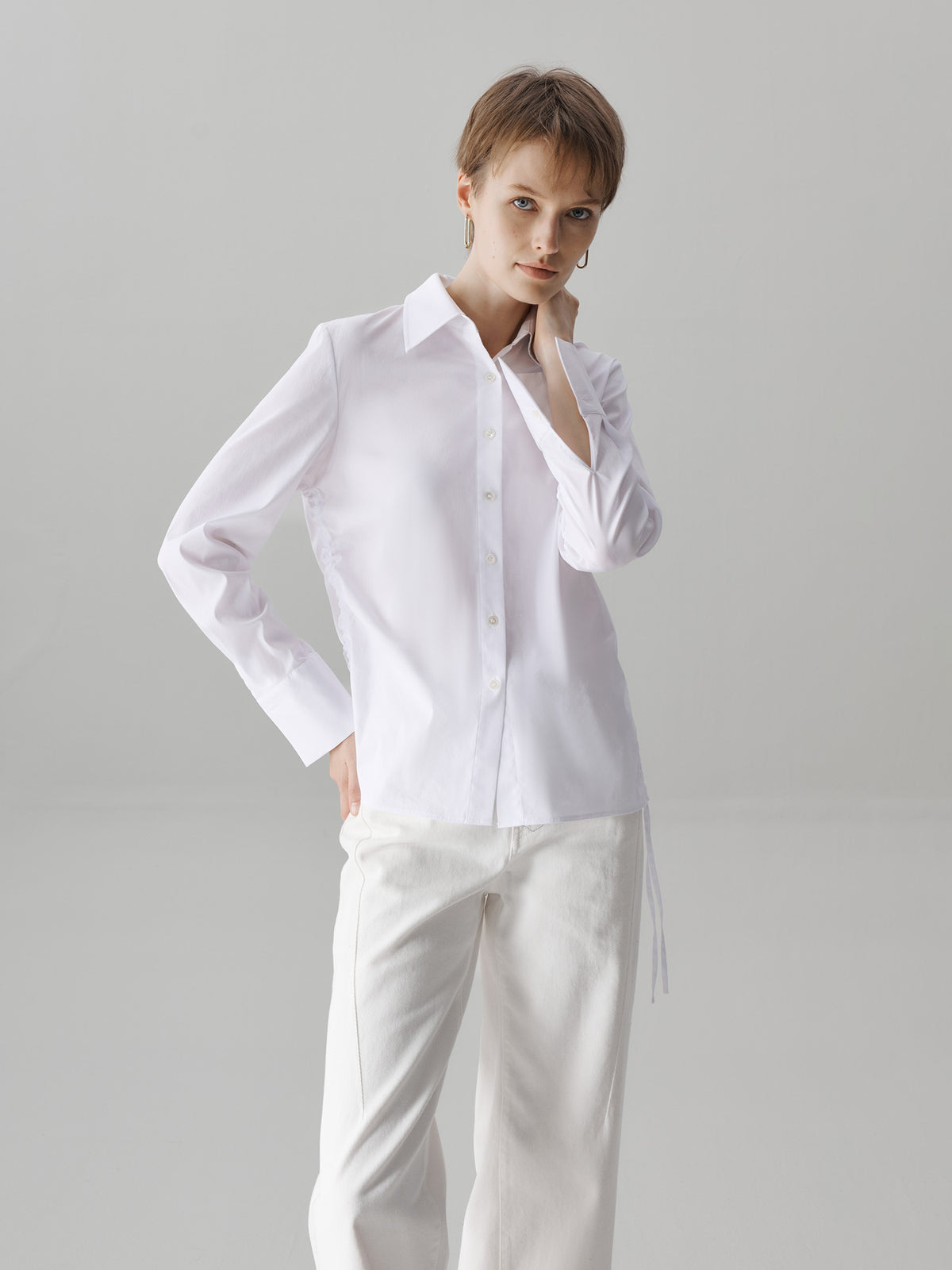 Corinne Drawstring Stretch Cotton Shirt