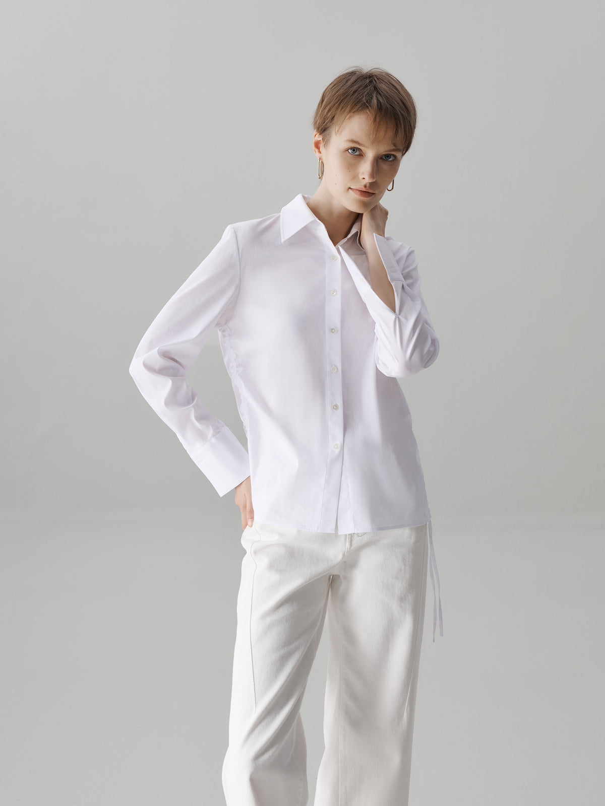 Corinne Drawstring Stretch Cotton Shirt