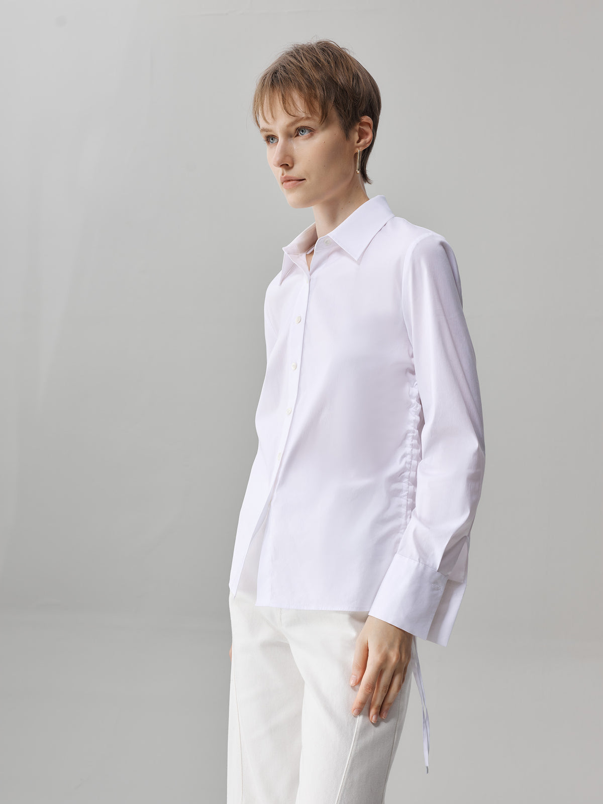 Corinne Drawstring Stretch Cotton Shirt