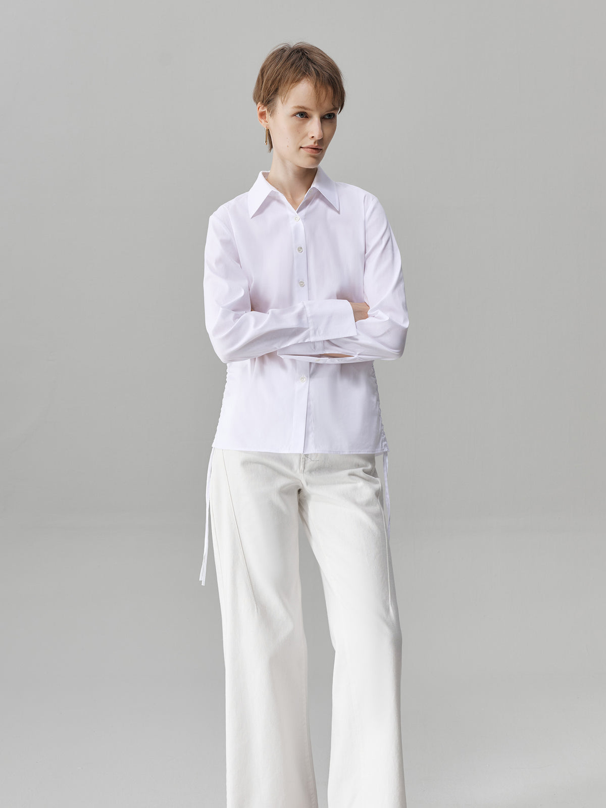 Corinne Drawstring Stretch Cotton Shirt