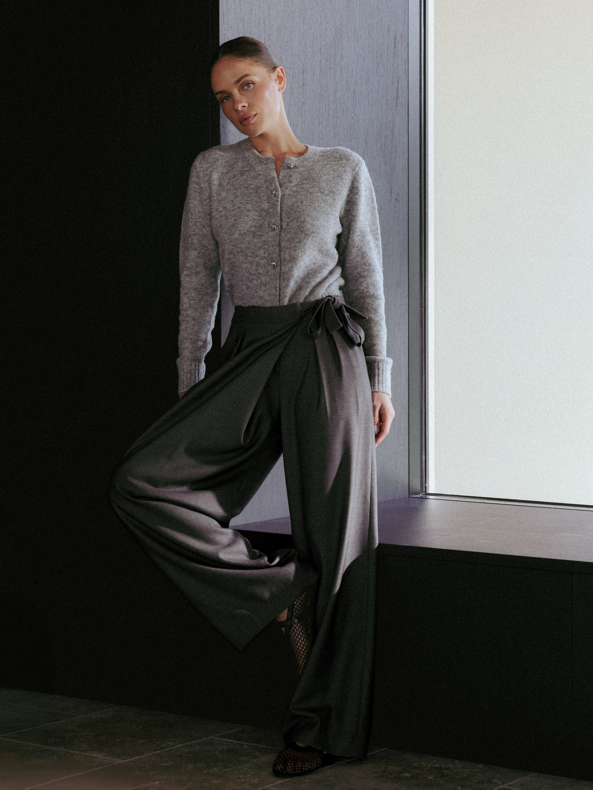 Amira Wool Asymmetrical Pleated Trousers