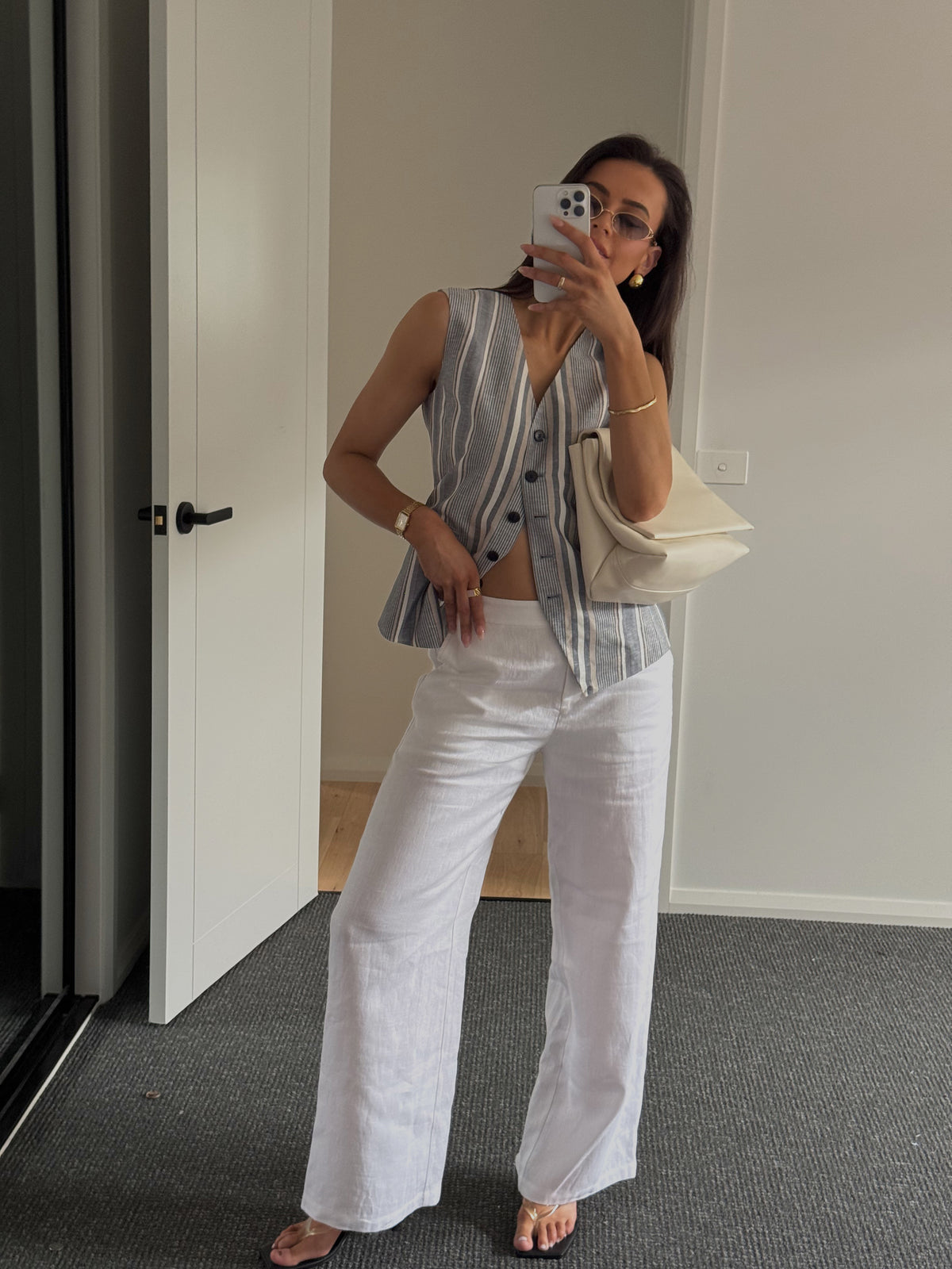 Joan Striped Linen Vest