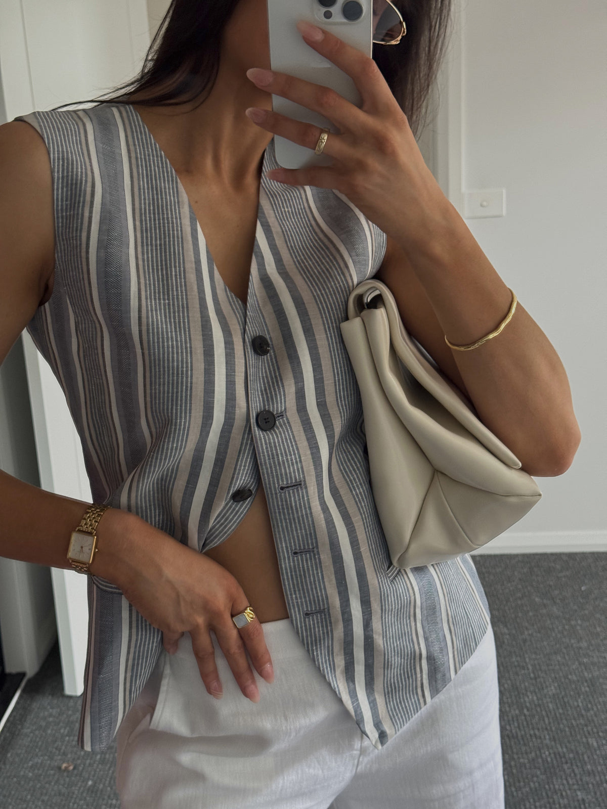 Joan Striped Linen Vest