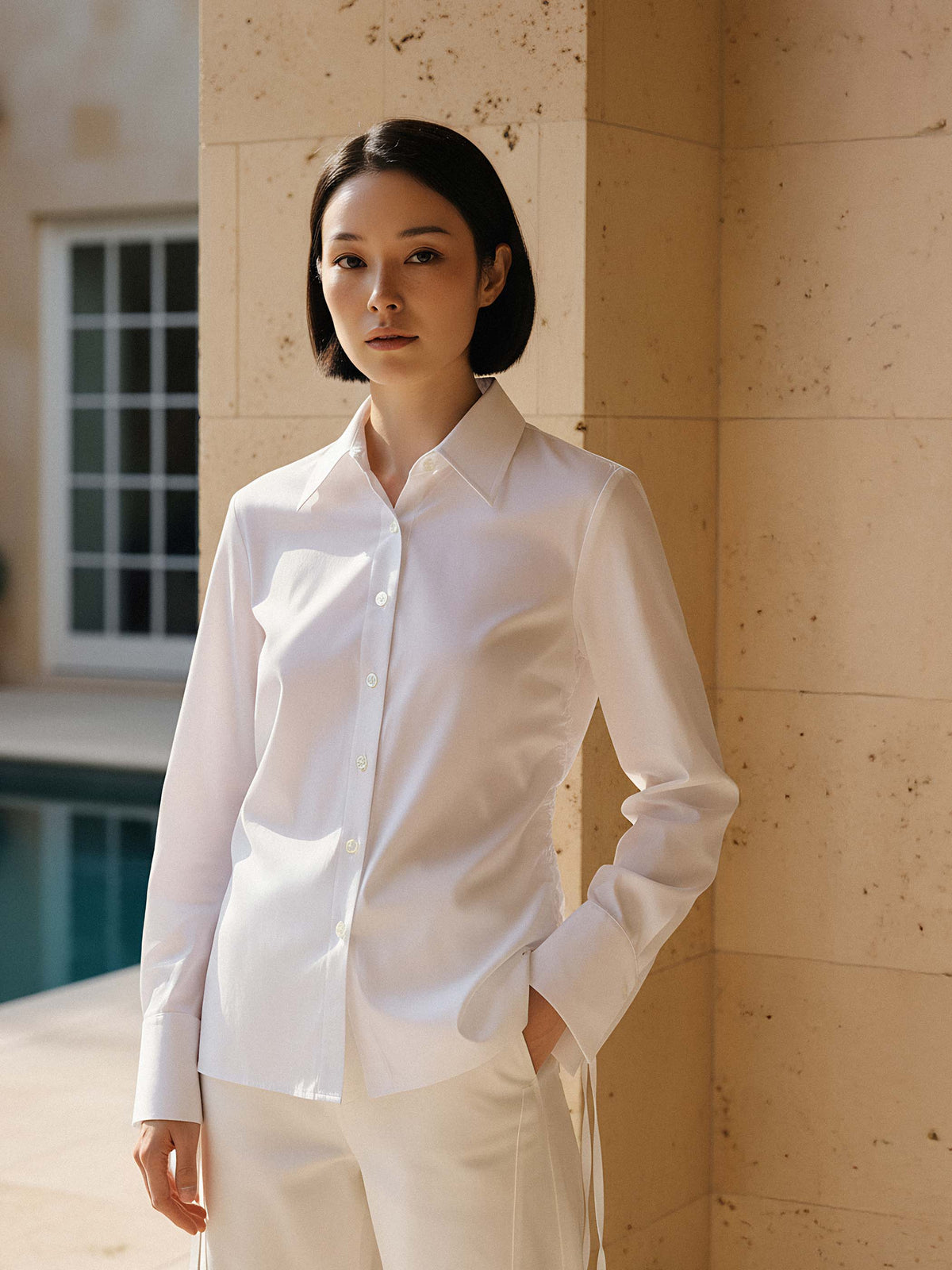 Corinne Drawstring Stretch Cotton Shirt