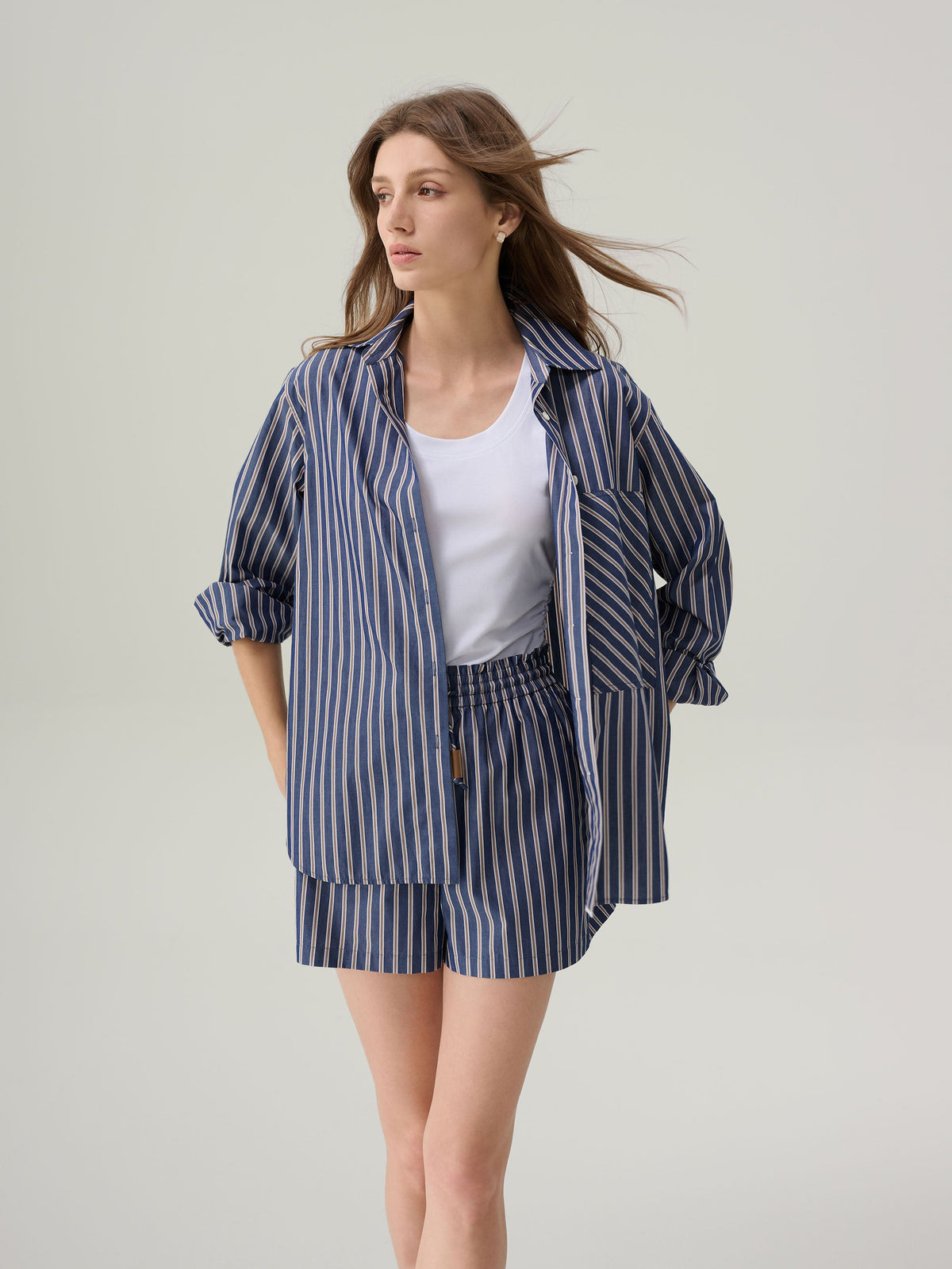 Sybil Striped Cotton Button Down Top