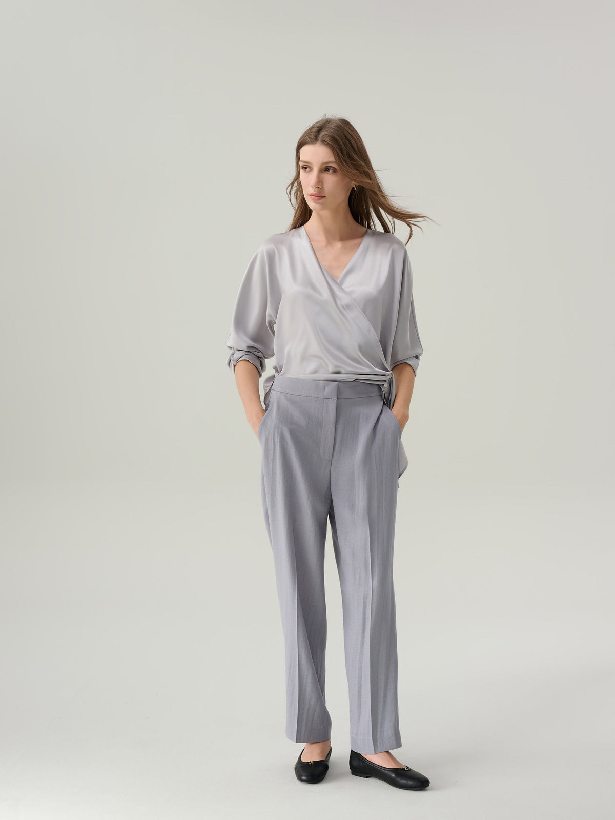 Juliette Satin Wrap 
Blouse