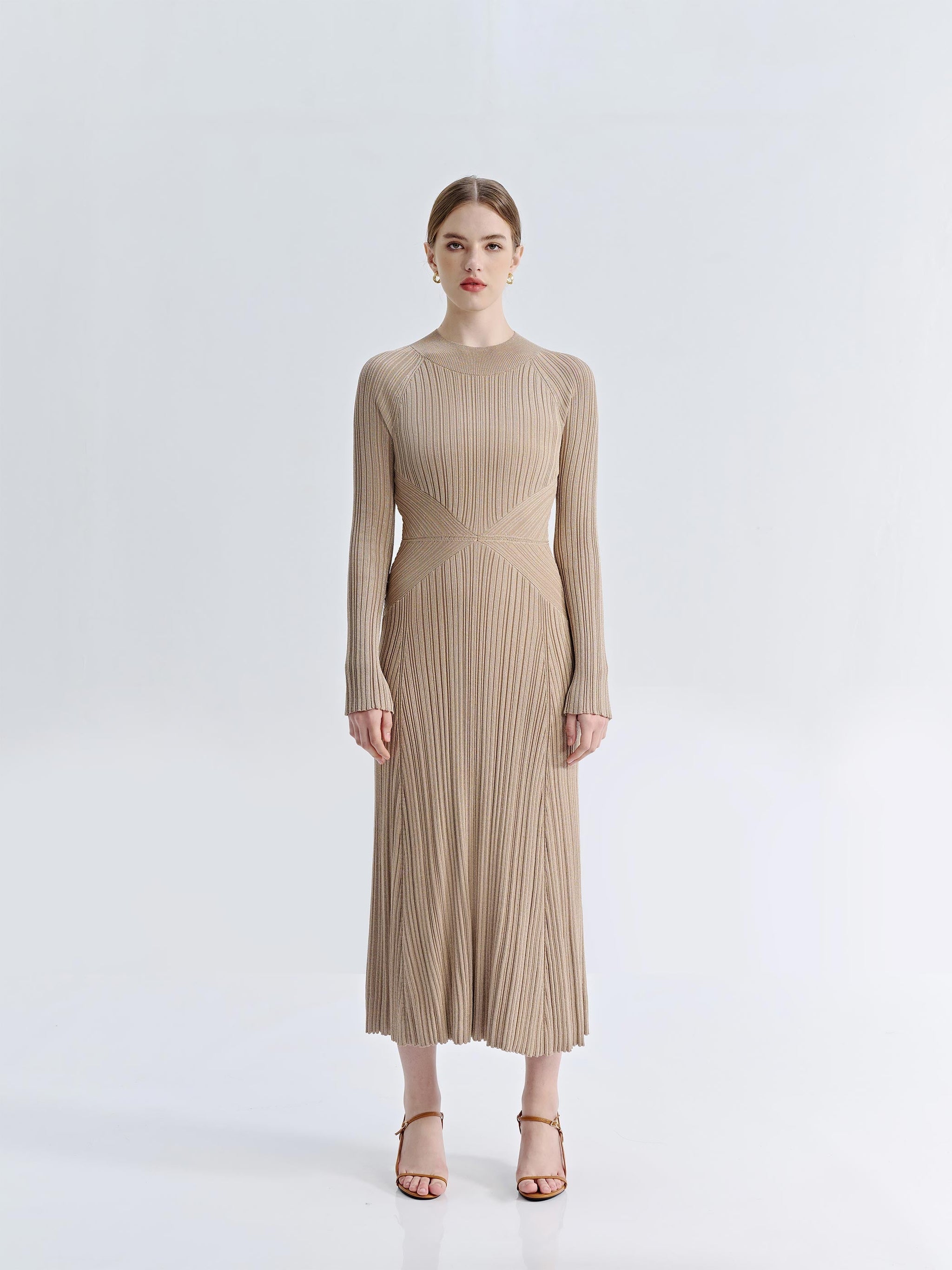 Designer Arden Knit Dress in Khaki Metallic | IDA+S Designer Arden Knit Dress in Khaki Metallic | IDA+S