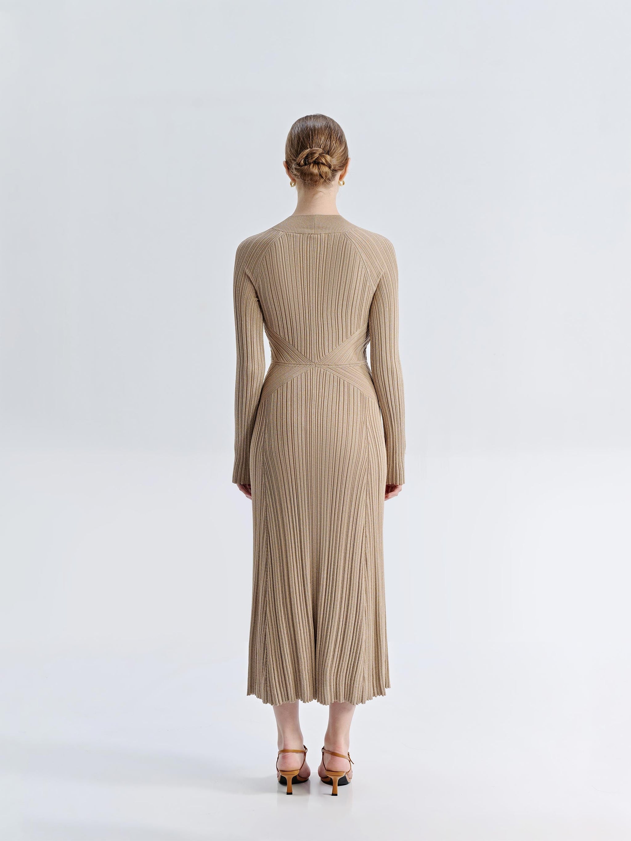 Designer Arden Knit Dress in Khaki Metallic | IDA+S Designer Arden Knit Dress in Khaki Metallic | IDA+S