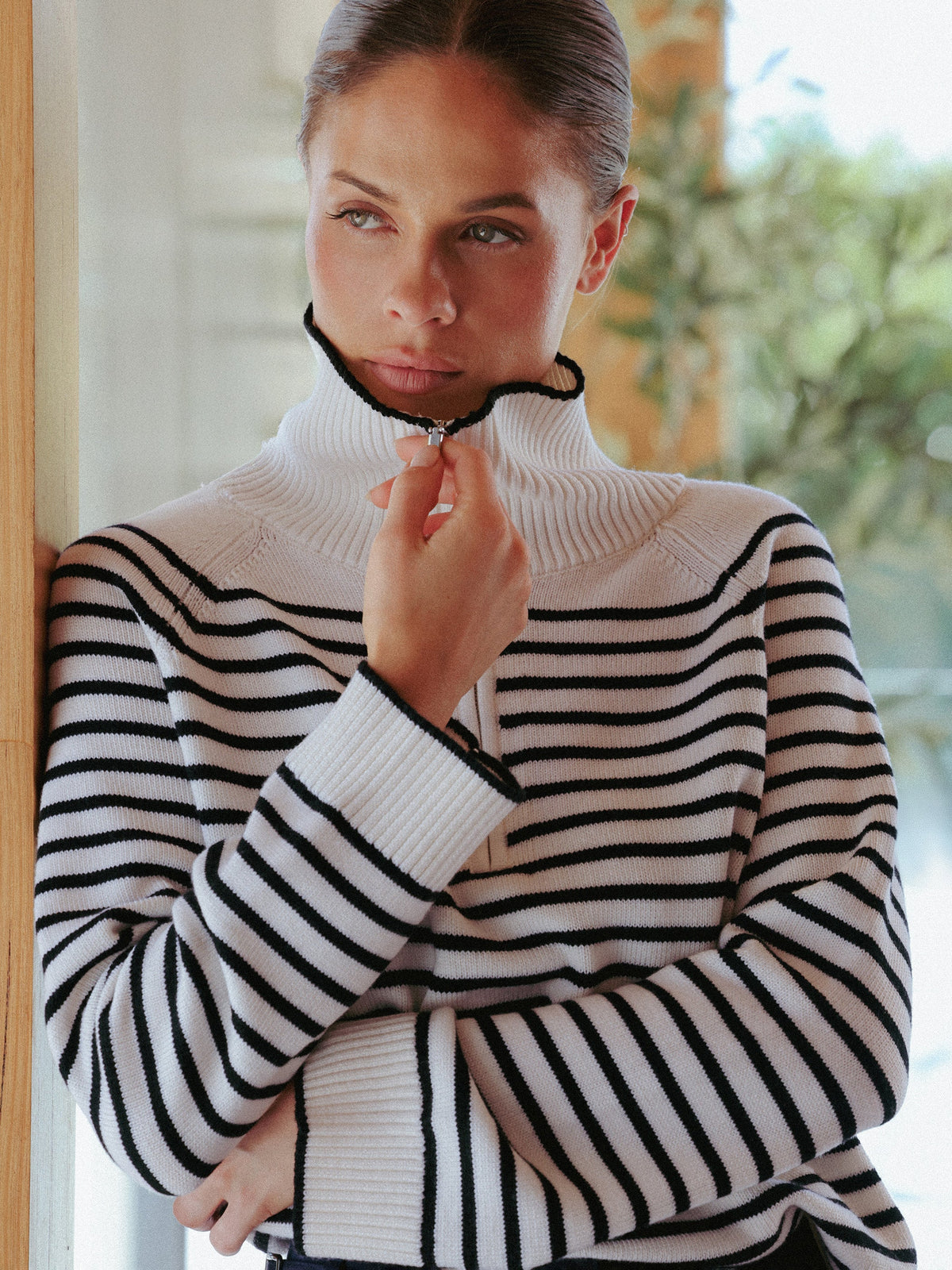 Ines Merino Stripe Quarter-Zip Knit