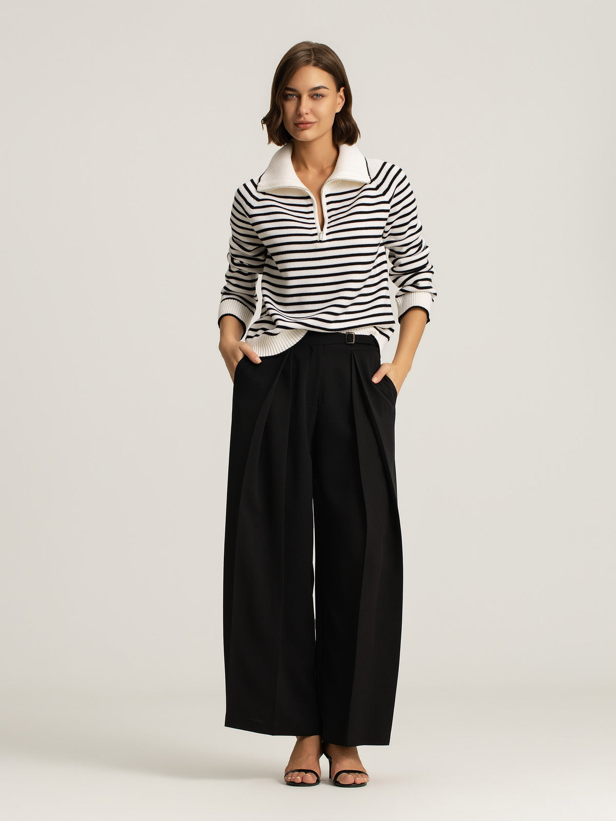 Ines Merino Stripe Quarter-Zip Knit