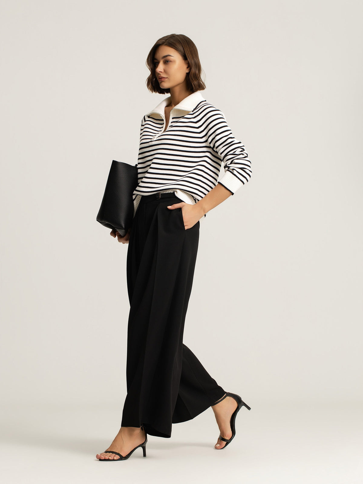 Ines Merino Stripe Quarter-Zip Knit