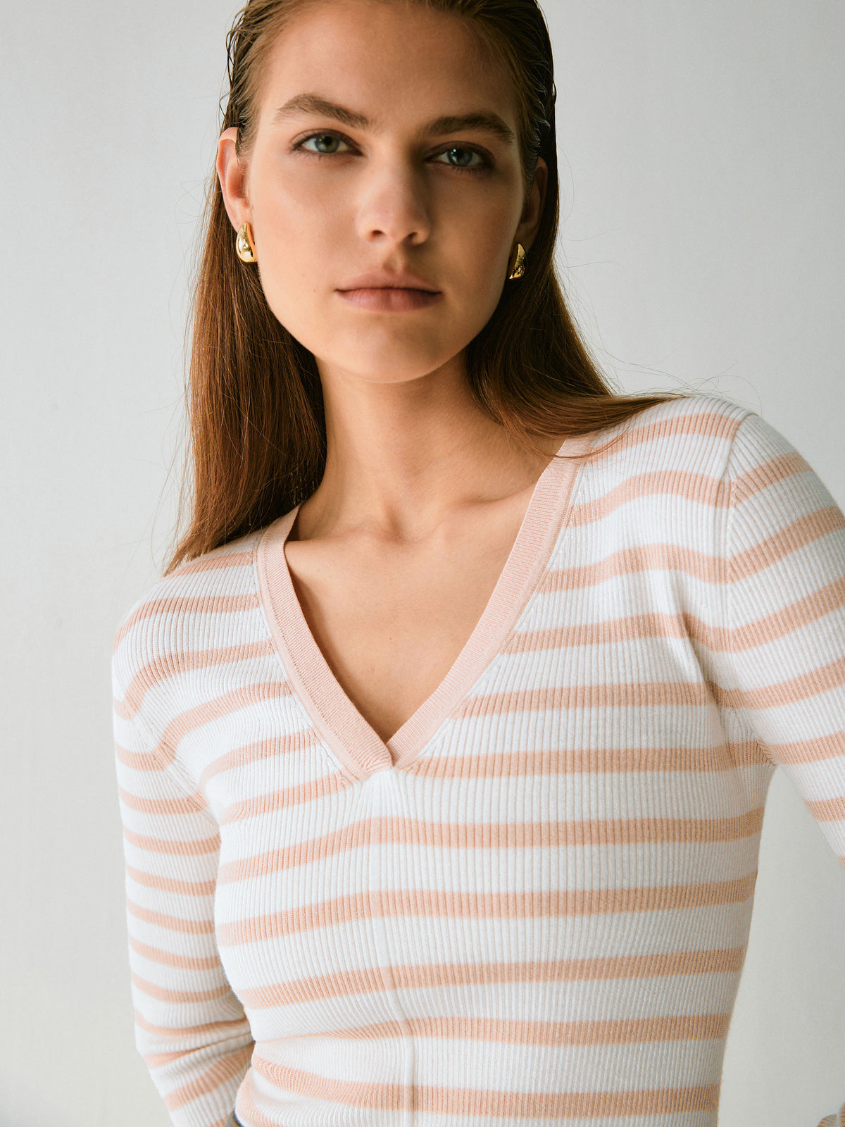 Claremont V-Neck Stripe Wool Knit