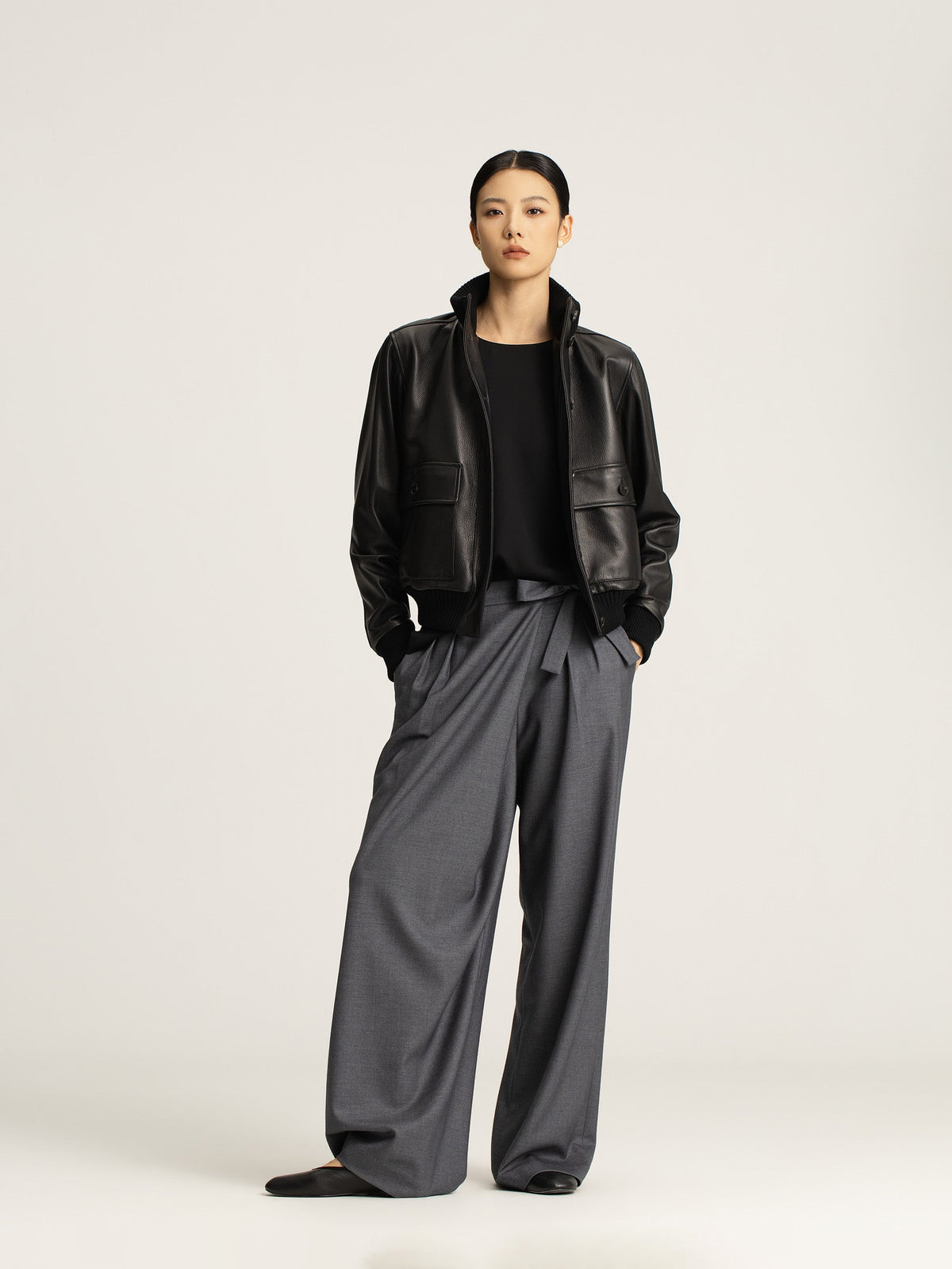 Amira Wool Asymmetrical Pleated Trousers