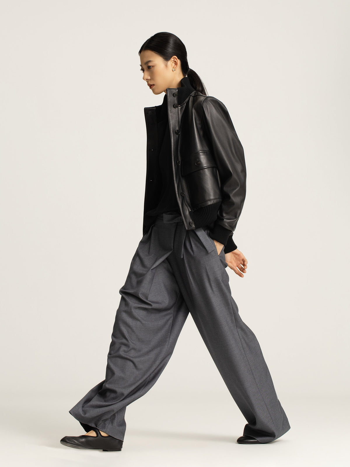 Amira Wool Asymmetrical Pleated Trousers