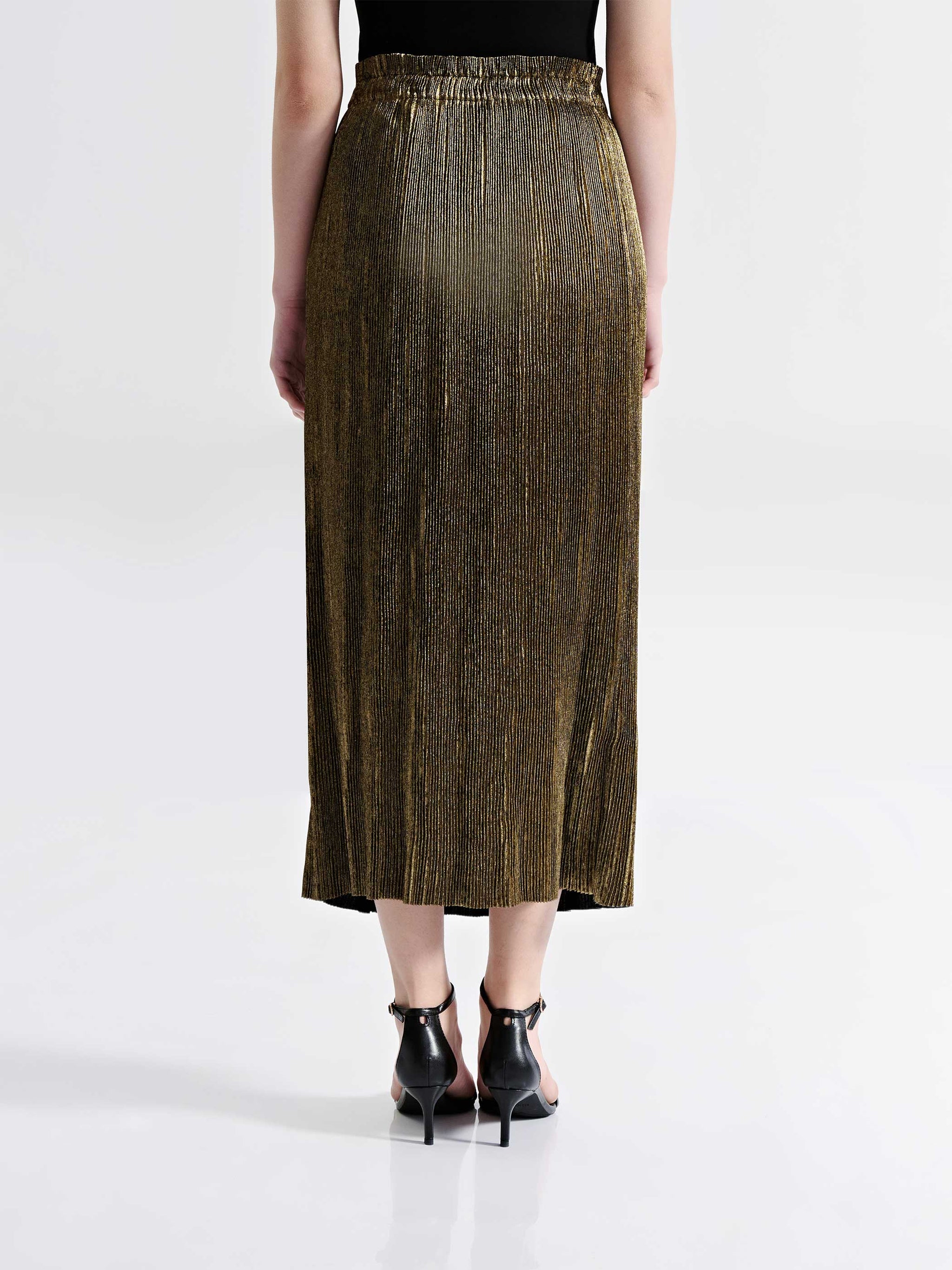 Designer Harlow Metallic Pleated Skirt in Gold IDA+S