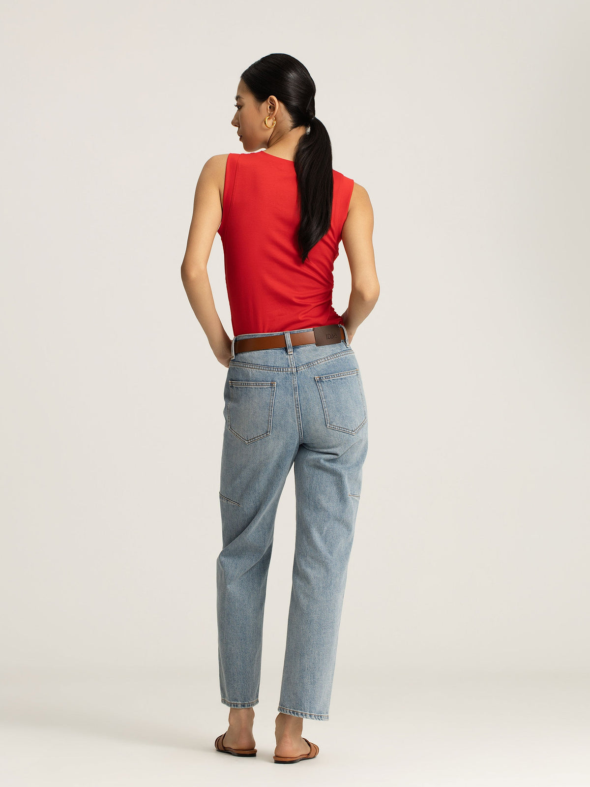 Mia Crimson Ruched Side V-Neck Sleeveless Tank