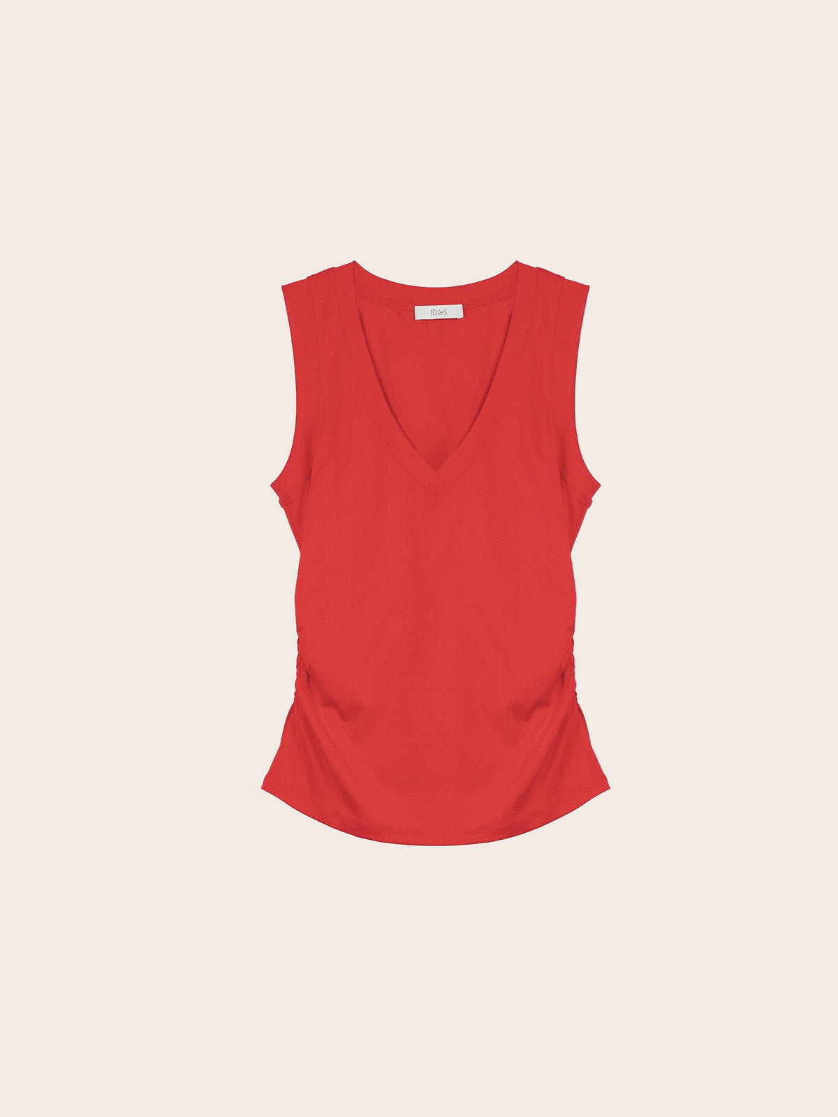 Mia Crimson Ruched Side V-Neck Sleeveless Tank